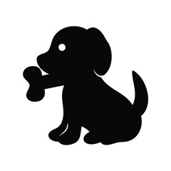 Obraz premium Silhouette of a cute puppy dog holding a bone, isolated on white