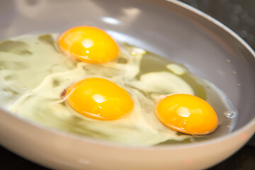 Three eggs in a frying pan