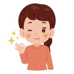 OKサインのポーズをする女性の上半身イラスト／An illustration of a woman's upper body making an OK sign