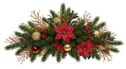 Spread holiday cheer with a festive poinsettia and pine arrangement, perfect for Christmas celebrations and decor