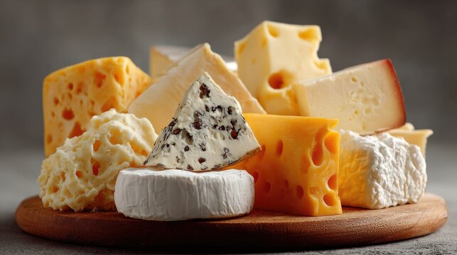 Assorted cheeses displayed on a wooden board for a casual food gathering or dinner party