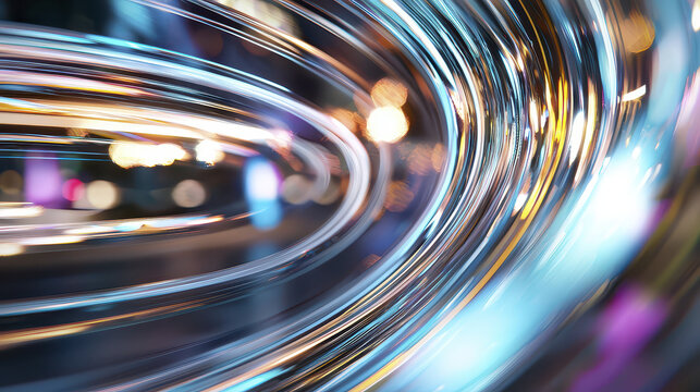 Dynamic glowing lines swirl in vibrant colors, creating mesmerizing visual effect that captivates viewer imagination