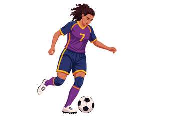 A young female athlete skillfully dribbles a soccer ball during a competitive match, showcasing her athletic prowess and dedication to the sport on a vibrant field