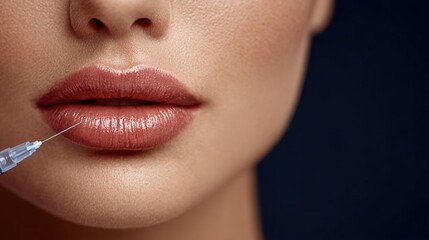 Naklejka premium Close-up of a woman's lips receiving dermal filler treatment in a cosmetic clinic setting