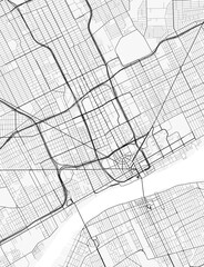 Detroit City Map. Minimalist black and white line art poster for printing, wallpaper, wall art for home and office decor