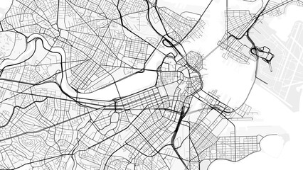 Boston City Map. Minimalist black and white line art poster for printing, wallpaper, wall art for home and office decor © City in Art