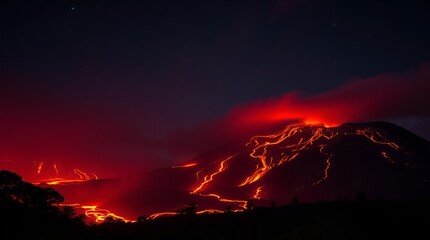 A Volcanic Eruption at Night