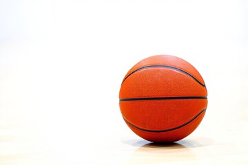 Close Up Of A Basketball On A Wooden Court With A White Background