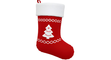 Festive red Christmas stocking with tree applique perfect for holiday decorations and seasonal cheer