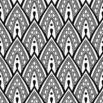 Stylish vector seamless pattern featuring modern monochrome ornament. Suitable for packaging, branding, and wrapping paper