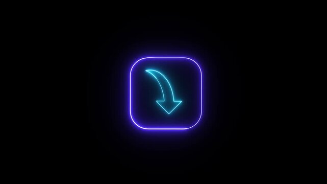 Download icon blue color or logo in modern line style pictogram for web site design quality black outline Neon glowing