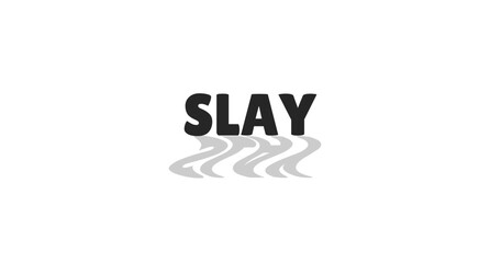 Slay modern digital slang with wavy gray shadow. Gen z communication. Impressive lingo. Motivational reaction. Bold typography. Social buzzword. Black white trendy design. Lilita One font used