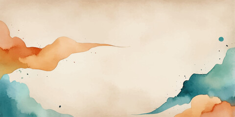 Abstract watercolor hand-painted background with a stained, old parchment texture and grungy brown page design