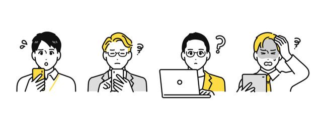 スマートフォン タブレット ノートパソコン 困る 悩む ビジネスパーソン アイコン