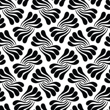 Black and white seamless abstract pattern with curved lines