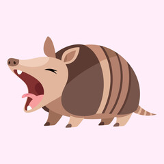 Cartoon Armadillo Yawning with Visible Tongue and Striped Shell Detail.