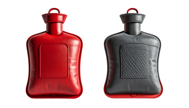 Hot water bottle bundle with classic and modern designs isolated on transparent background