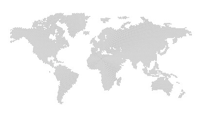 Dotted world map on white background. World map vector. Suitable for web site pattern, Annual report, Infographics. Globe. Business presentation, Marketing, travel. Vector illustration. 