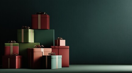 3D Render of a Christmas Background, Complete with Christmas Gift Decorations