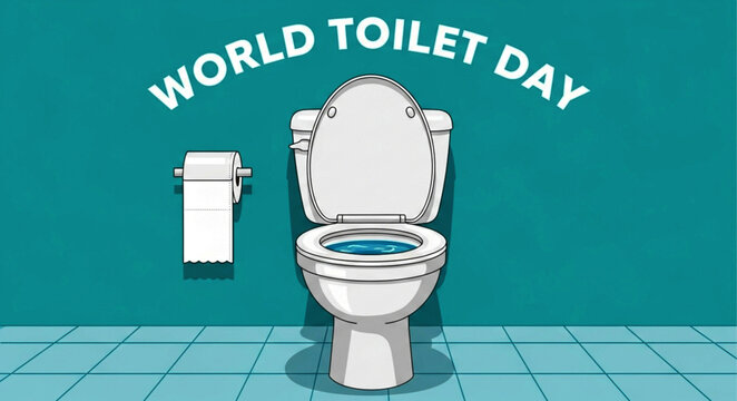 Animated White Toilet with Open Lid and Blue Water, Celebrating World Toilet Day.