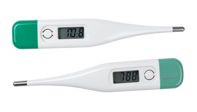 Medical thermometer set with digital and analog styles isolated on transparent background - Powered by Adobe