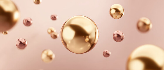 Gold sphere floating minimalist soft abstract composition with calm mood on pastel background