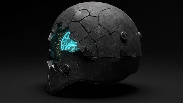 Futuristic helmet with glowing brain concept of technology and intellect