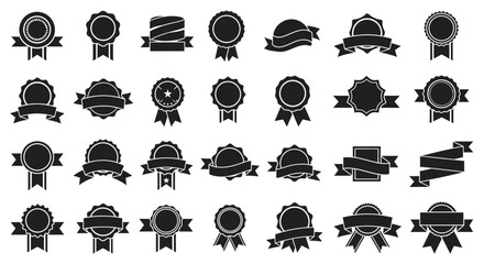Collection of Black and White Award Badges and Ribbons.