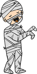 Cute cartoon mummy character illustration for Halloween and spooky season design element
