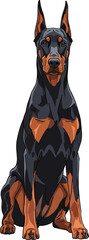 Dobermann dog sitting facing front view vector illustration