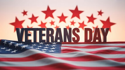Veterans Day celebration concept with red stars and American flag background