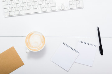 office desk, cappuccino latte , keypad, reminder, directly above