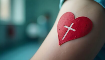 A bandaged arm with a red heart illustrates the spirit of giving blood and the impact of donations on World Blood Donor Day