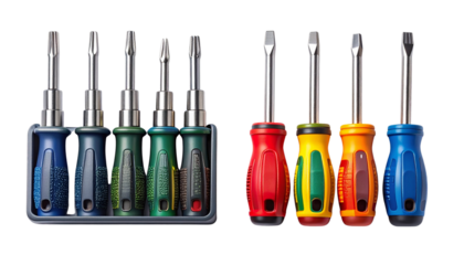 Screwdriver set bundle with two variations isolated on transparent background