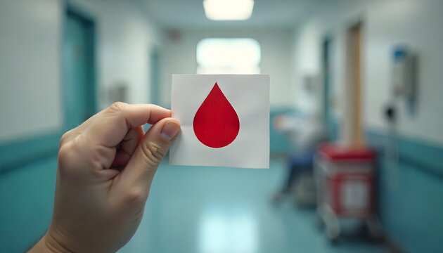 A hand cradles a red blood drop, representing the gift of life and the significance of donating blood for those in need - Powered by Adobe