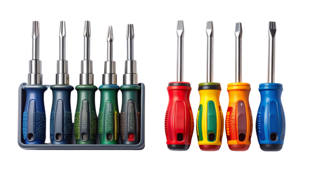Screwdriver set bundle with two variations isolated on transparent background