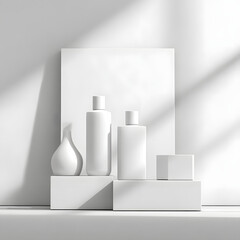 Minimalist product display template with clean white backdrop and soft shadows
