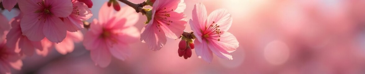 Serene Pink Blossoms Softly Illuminated by Sunlight Dreamy Close-Up of Delicate Petals Whispering Beauty in Nature