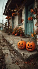 Obraz premium Cozy Halloween pumpkin display