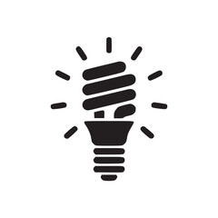 A black and white illustration of a compact fluorescent light bulb with radiating lines around it