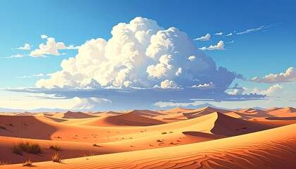 Desert Landscape with Dramatic Clouds - A Serene and Vast Expanse.
