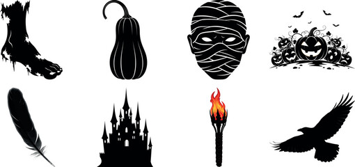 Vector art of collection of halloween icons and symbols
