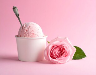 Pink ice cream with rose
