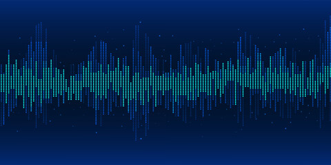 Digital rectangular soundwave bars forming a smooth waveform, symbolizing modern audio technology, AI voice synthesis, and sound data visualization in digital form