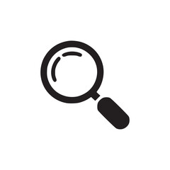 A simple black and white illustration of a magnifying glass on a plain white background in the center