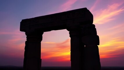 Silhouette of ancient archway at sunset - Powered by Adobe