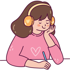 Girl Listening to Music While Writing