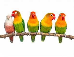 two parrots on white background