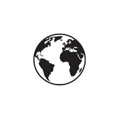 A simple graphic of the earth globe with continents in black on a white background in the center