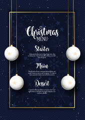 Elegant Christmas Menu background with hanging baubles 